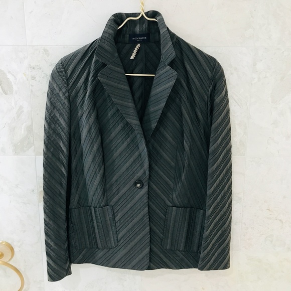 PIAZZA SEMPIONE {10} Jacket Blazer Gray Stripe Herringbone Cotton Blend - Picture 3 of 6
